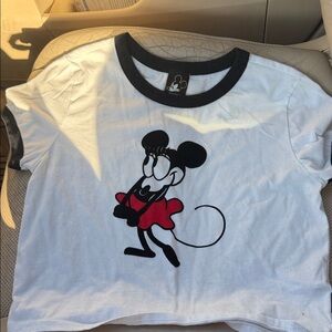 Forever 21 White Ringer Tee with Black Trim and Red Cartoon Mouse